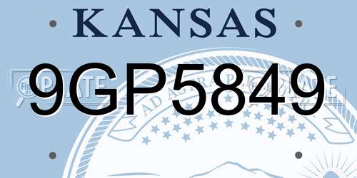 9GP5849 Kansas License Plate