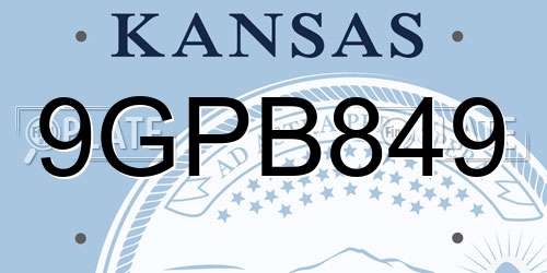 9GPB849 Kansas License Plate
