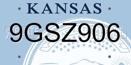 9GSZ906 Kansas License Plate