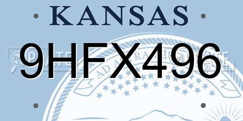 9HFX496 Kansas License Plate