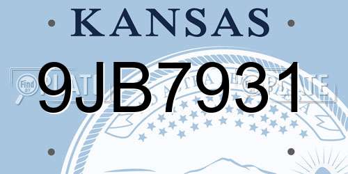 9JB7931 Kansas License Plate