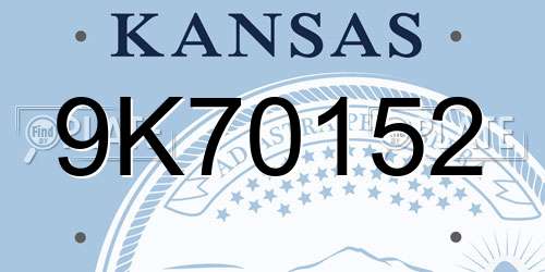 9K70152 Kansas License Plate