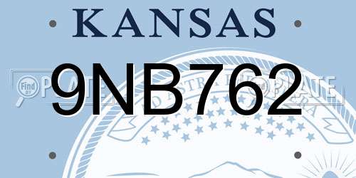 9NB762 Kansas License Plate