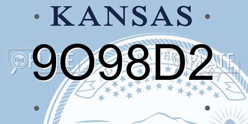 9O98D2 Kansas License Plate