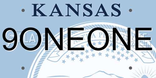 9ONEONE Kansas License Plate