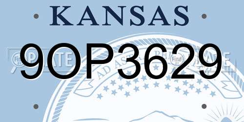 9OP3629 Kansas License Plate