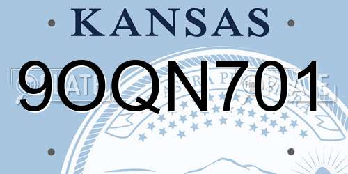 9OQN701 Kansas License Plate