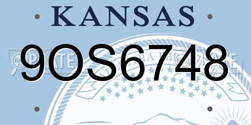 9OS6748 Kansas License Plate