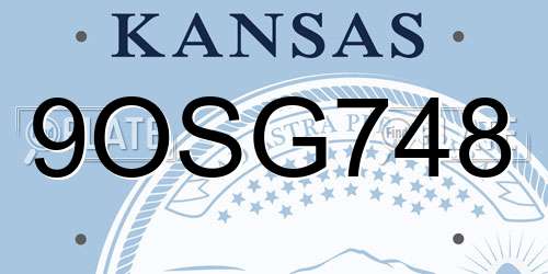 9OSG748 Kansas License Plate