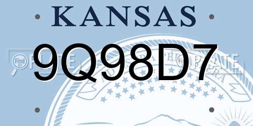 9Q98D7 Kansas License Plate