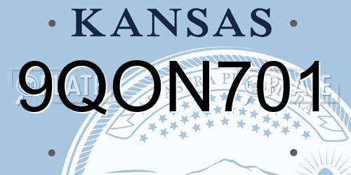 9QON701 Kansas License Plate