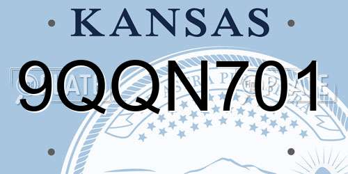 9QQN701 Kansas License Plate
