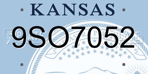 9SO7052 Kansas License Plate