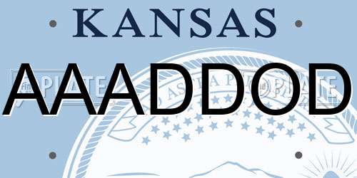 AAADDOD Kansas License Plate