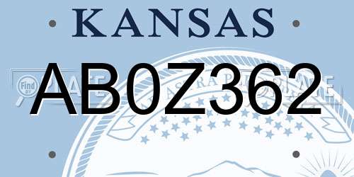 AB0Z362 Kansas License Plate