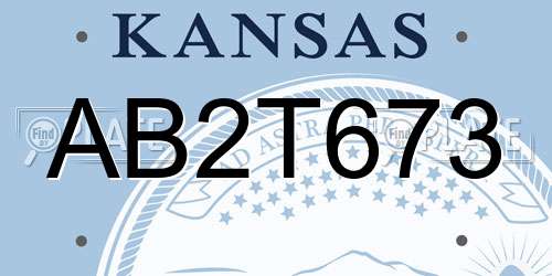 AB2T673 Kansas License Plate
