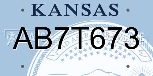AB7T673 Kansas License Plate