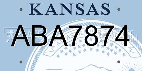 ABA7874 Kansas License Plate