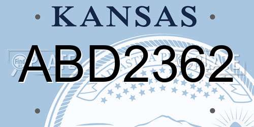 ABD2362 Kansas License Plate