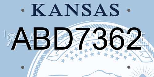 ABD7362 Kansas License Plate