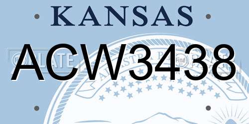 ACW3438 Kansas License Plate