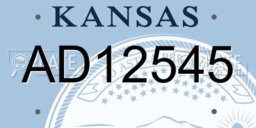 AD12545 Kansas License Plate