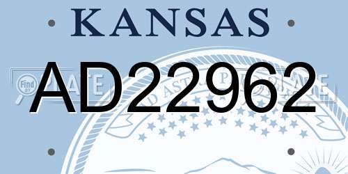 AD22962 Kansas License Plate