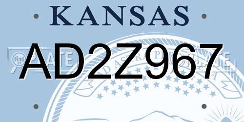 AD2Z967 Kansas License Plate