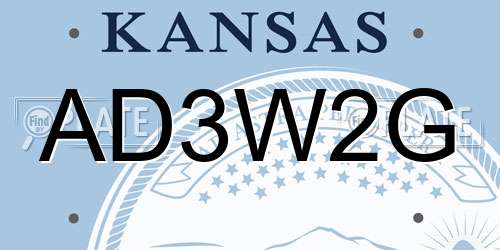 AD3W2G Kansas License Plate