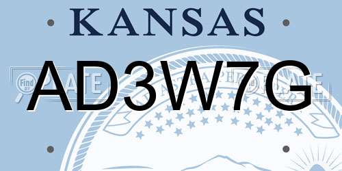 AD3W7G Kansas License Plate
