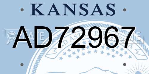 AD72967 Kansas License Plate