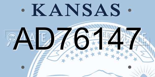 AD76147 Kansas License Plate