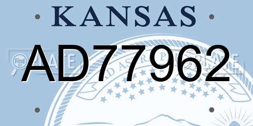 AD77962 Kansas License Plate