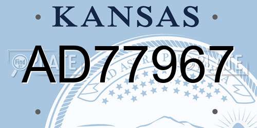 AD77967 Kansas License Plate