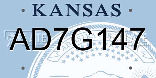 AD7G147 Kansas License Plate