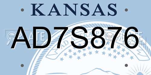 AD7S876 Kansas License Plate