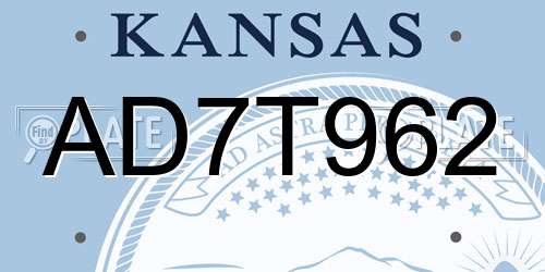 AD7T962 Kansas License Plate