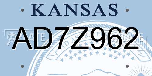 AD7Z962 Kansas License Plate