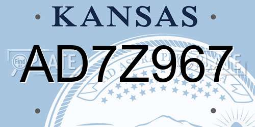 AD7Z967 Kansas License Plate
