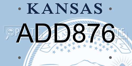 ADD876 Kansas License Plate