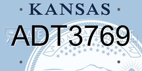 ADT3769 Kansas License Plate