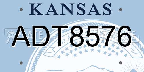 ADT8576 Kansas License Plate