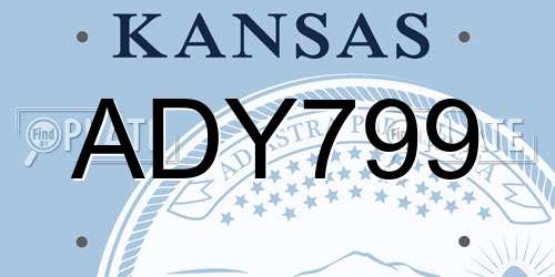 ADY799 Kansas License Plate