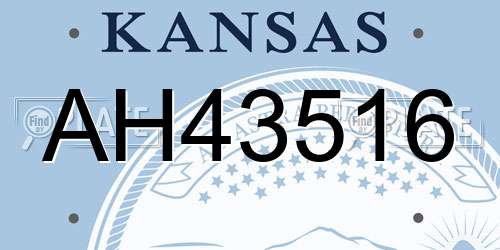 AH43516 Kansas License Plate