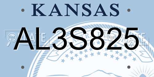 AL3S825 Kansas License Plate