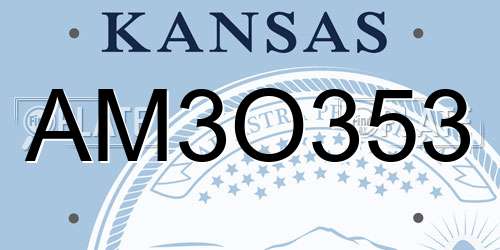 AM3O353 Kansas License Plate
