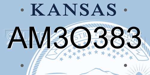 AM3O383 Kansas License Plate