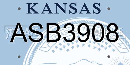 ASB3908 Kansas License Plate