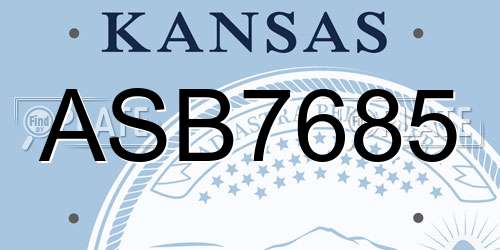 ASB7685 Kansas License Plate