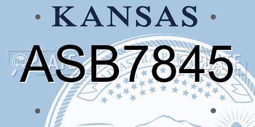 ASB7845 Kansas License Plate